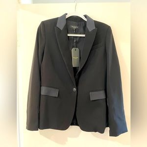 Rag & bone black Rylie blazer with grosgrain accents. Size 6. NWT